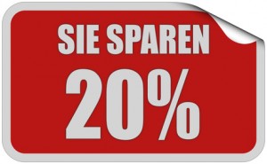 ISU-Rabatt Schild mit Aufschrift "Sie sparen 20%" | © Daniel Ernst - Fotolia.com