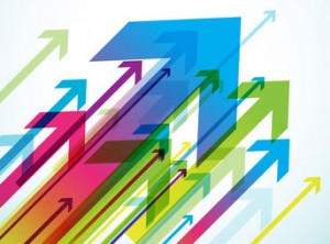 Die Zukunft ist digital Bunte Pfeile, die nach oben zeigen